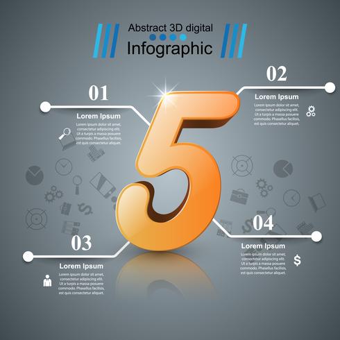 Abstract 3D digital illustration Infographic. Five icon. vector