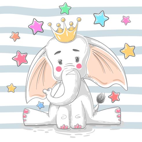 Lindo princesa elefante - personajes de dibujos animados. vector