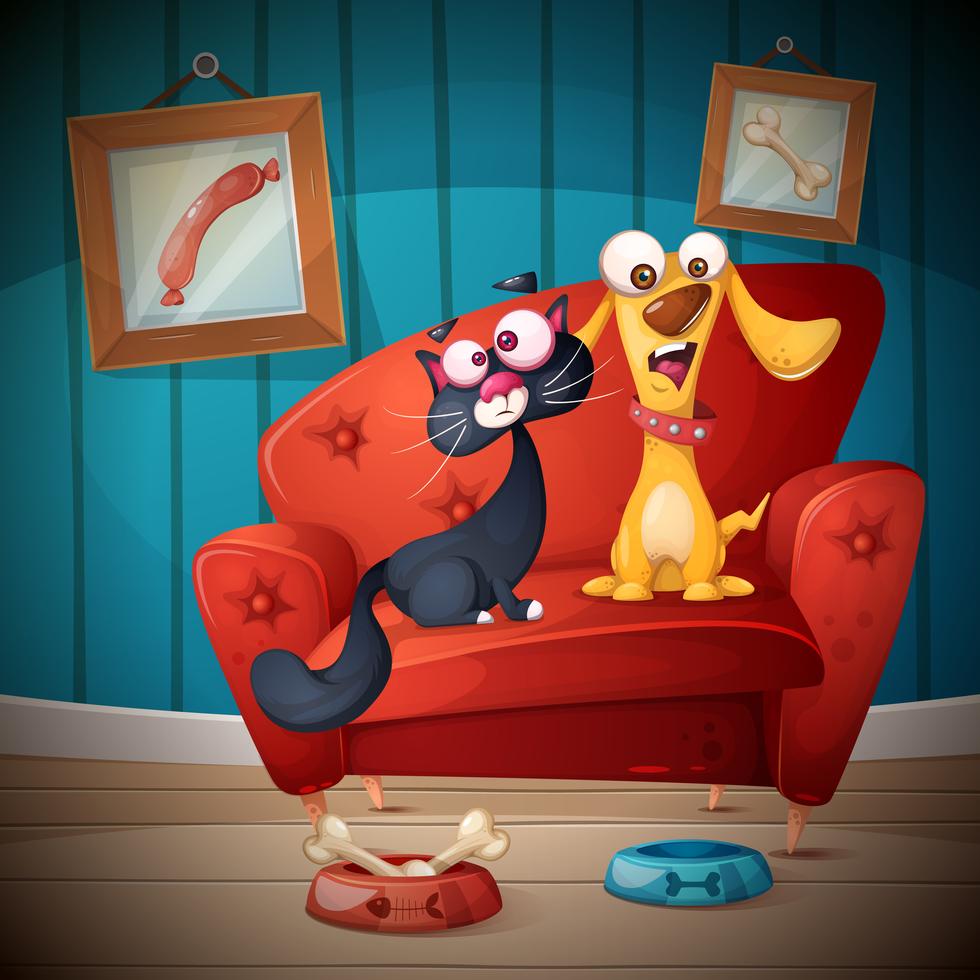 Cat and dog cartoon illustration. 485486 Vector Art at Vecteezy