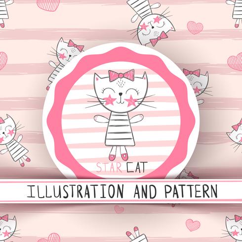 Cute cat - cartoon seamless pattern vector