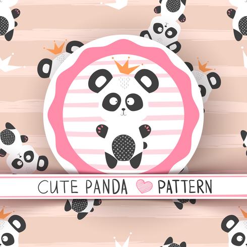 Cute princess panda - seamless pattern vector