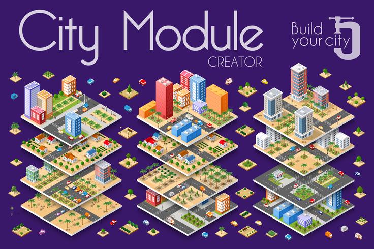 Isometric city with skyscrapers vector