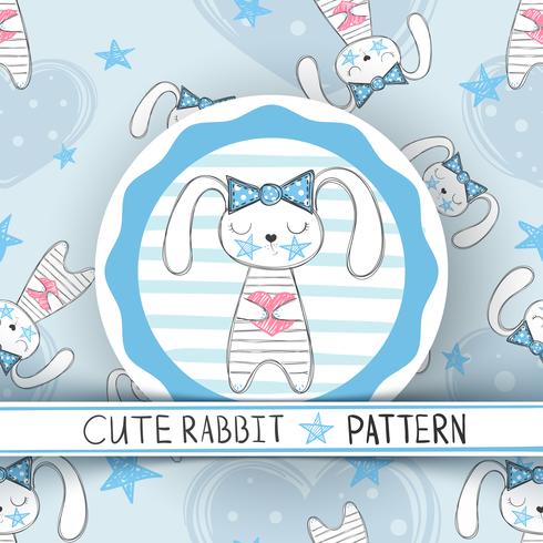 Cute seamless pattern - rabbit cartoon. vector