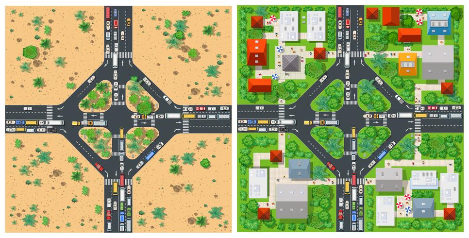 Top view transport of the road vector