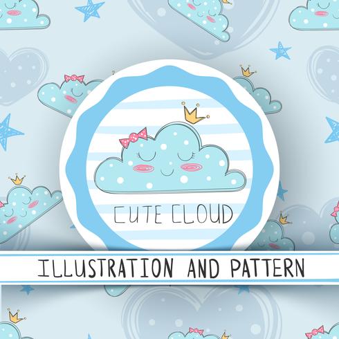 Princess cute cloud - seamless pattern vector