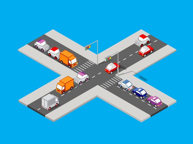 Isometric traffic intersection vector