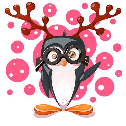 Pingüino, ciervo - divertidos personajes de dibujos animados. vector