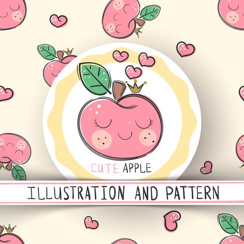 Cute apple - seamless texture pattern vector