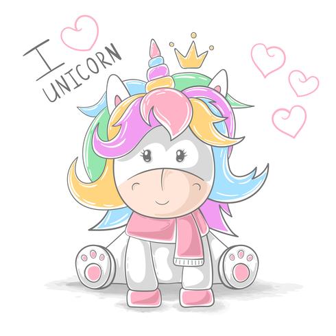 Lindo peluche unicornio - personajes de dibujos animados. vector