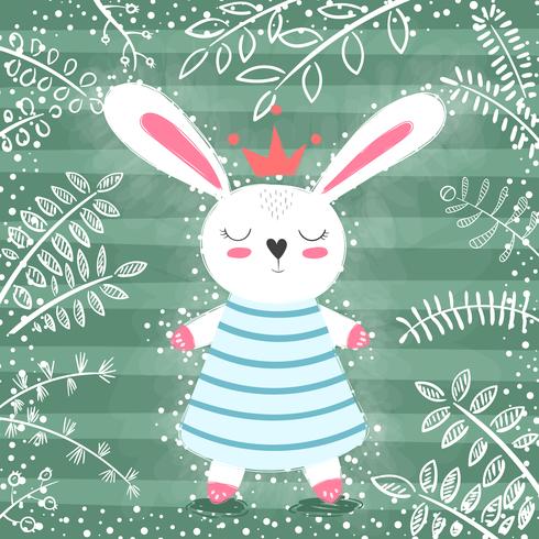 Cute princess rabbit in the forest vector