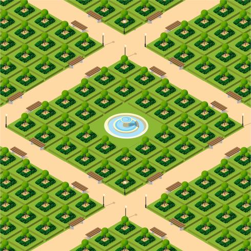 Isometric 3d park with a green vector