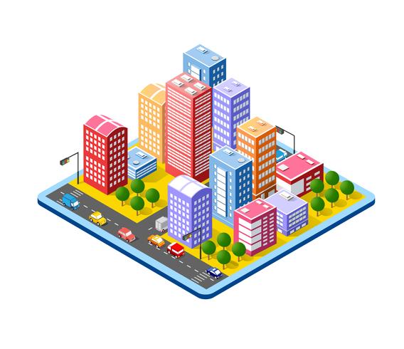 Colorful 3D isometric city vector