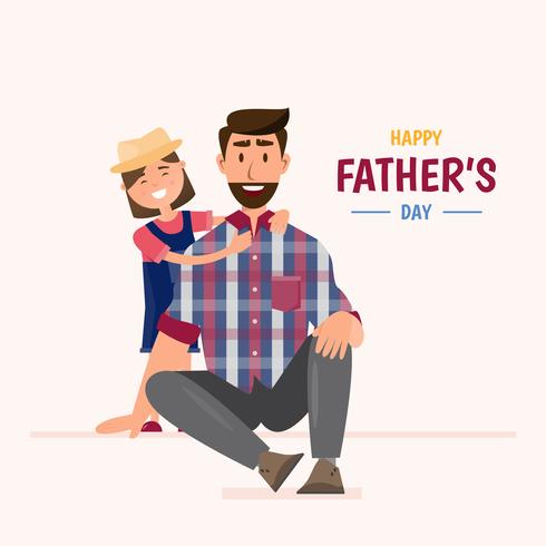 Feliz Día del Padre. hija abraza a su papá vector