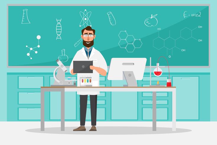 medical concept. Scientists man research in a laboratory lab vector