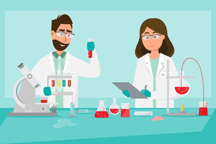 concepto medico Científicos hombre y mujer investigan en un laboratorio de laboratorio vector