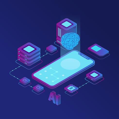 Isometric Artificial Intelligence  Vector Illustration