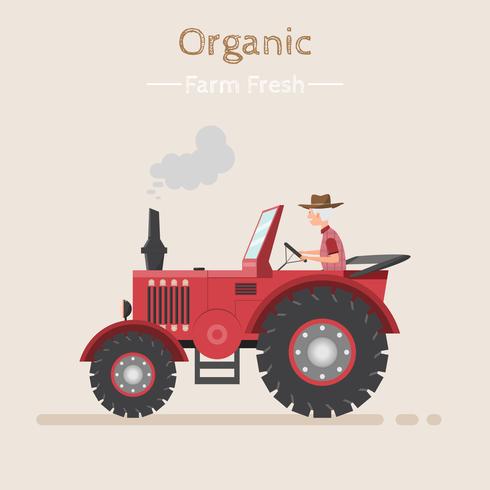 Agricultural work on a field with tractor. vector