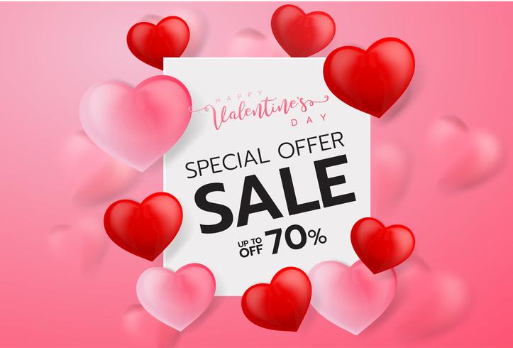 pink Valentines day sale background with Heart Shaped Balloons. Vector illustration.Wallpaper.flyers, invitation, posters, brochure, banners.