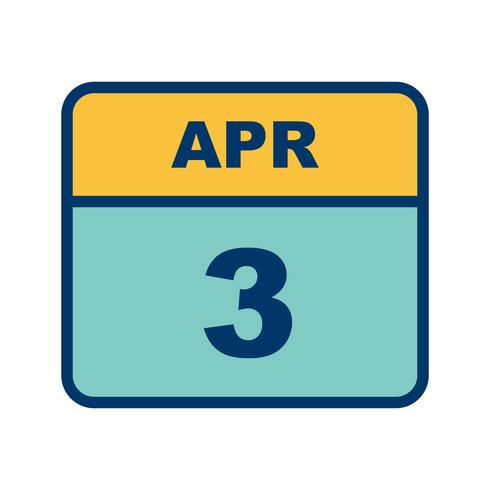 April 3rd Date on a Single Day Calendar vector