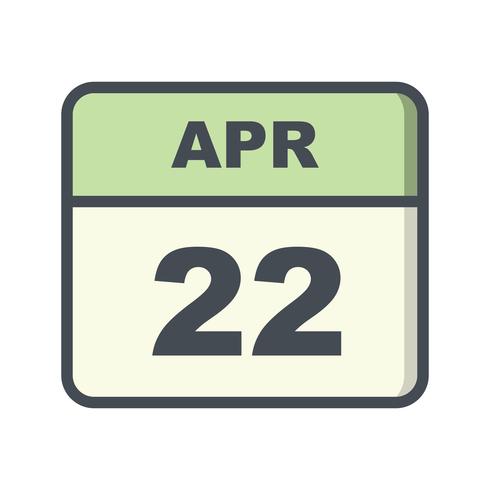 April 22nd Date on a Single Day Calendar vector