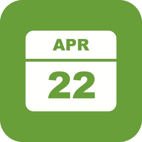 22 de abril Fecha en un calendario de un solo día vector