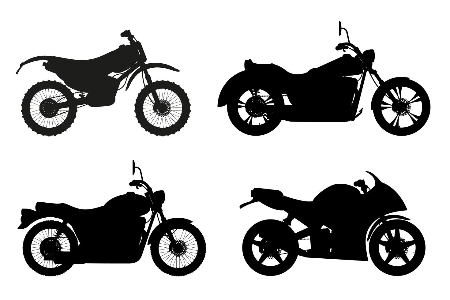 motocicleta set iconos negro contorno silueta vector ilustración
