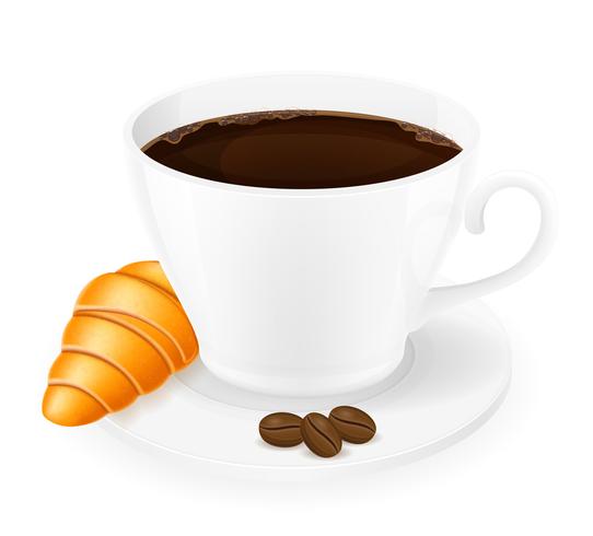 Taza de café y croissant ilustración vectorial vector