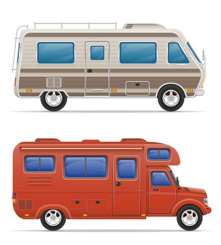 Car van caravana autocaravana casa móvil con accesorios de playa vector illustration