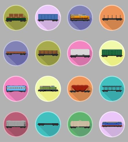 establecer iconos ferroviario carro tren iconos planos vector ilustración