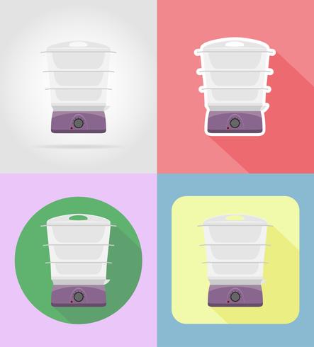 steamer household appliances for kitchen flat icons vector illustration