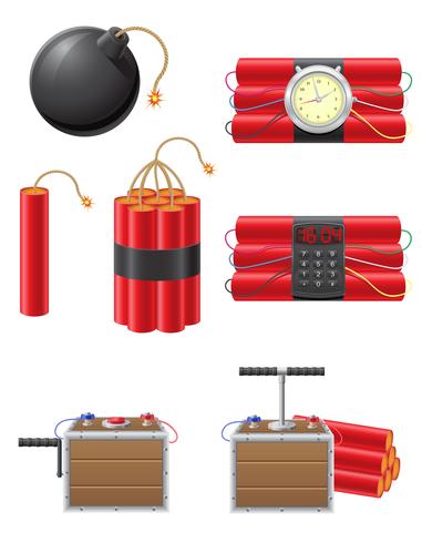 set icons detonating fuse and dynamite vector illustration