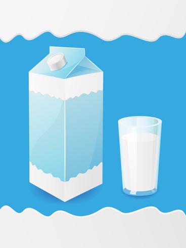 milk is in a package and glass vector