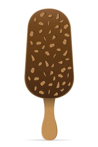 Helado con glaseado de chocolate en la ilustración de vector de palo