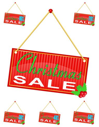 red sign label with the inscription christmas sale hanging on a rope vector illustration