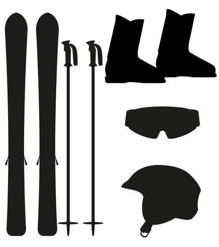 esquí equipo icono conjunto silueta vector ilustración