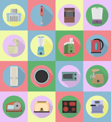 household appliances for kitchen flat icons vector illustration