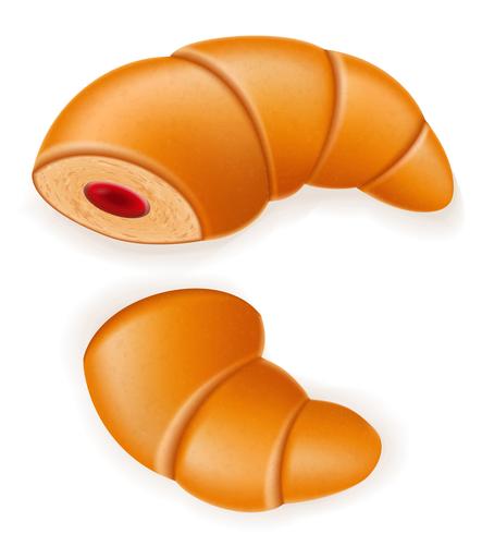 Croissant crujiente con la ilustración de vector de relleno de cereza o fresa roto