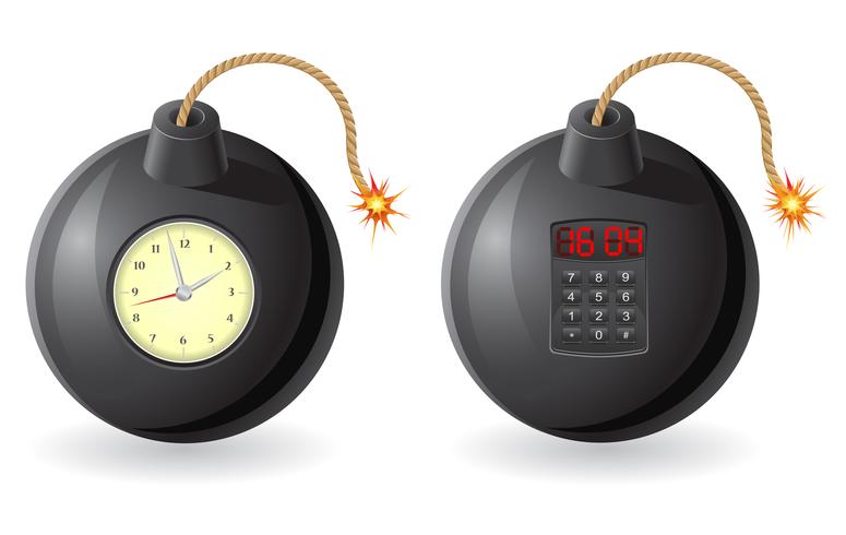 Bomba negra con un fusible quemado y un reloj ilustración vectorial vector
