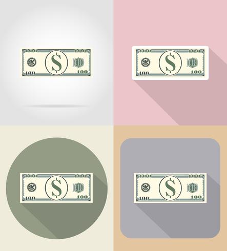 Billetes de cien dólares iconos planos vector illustration