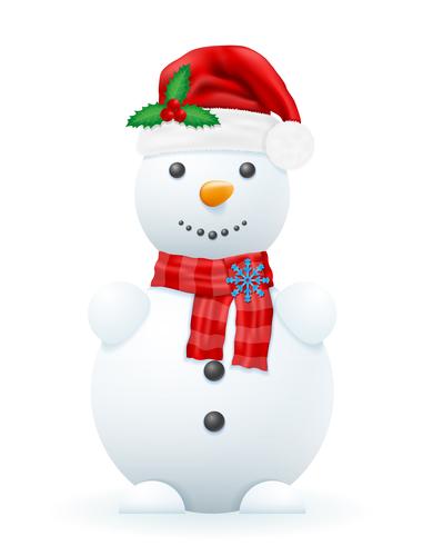 snowman in a red santa claus hat vector illustration