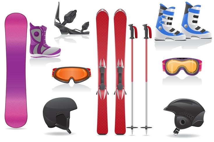 ski and snowboarding set icons equipment vector illustration