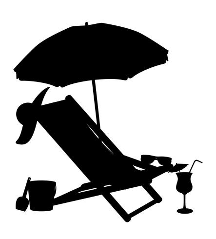 silhouette of beach chairs and umbrellas vector illustration