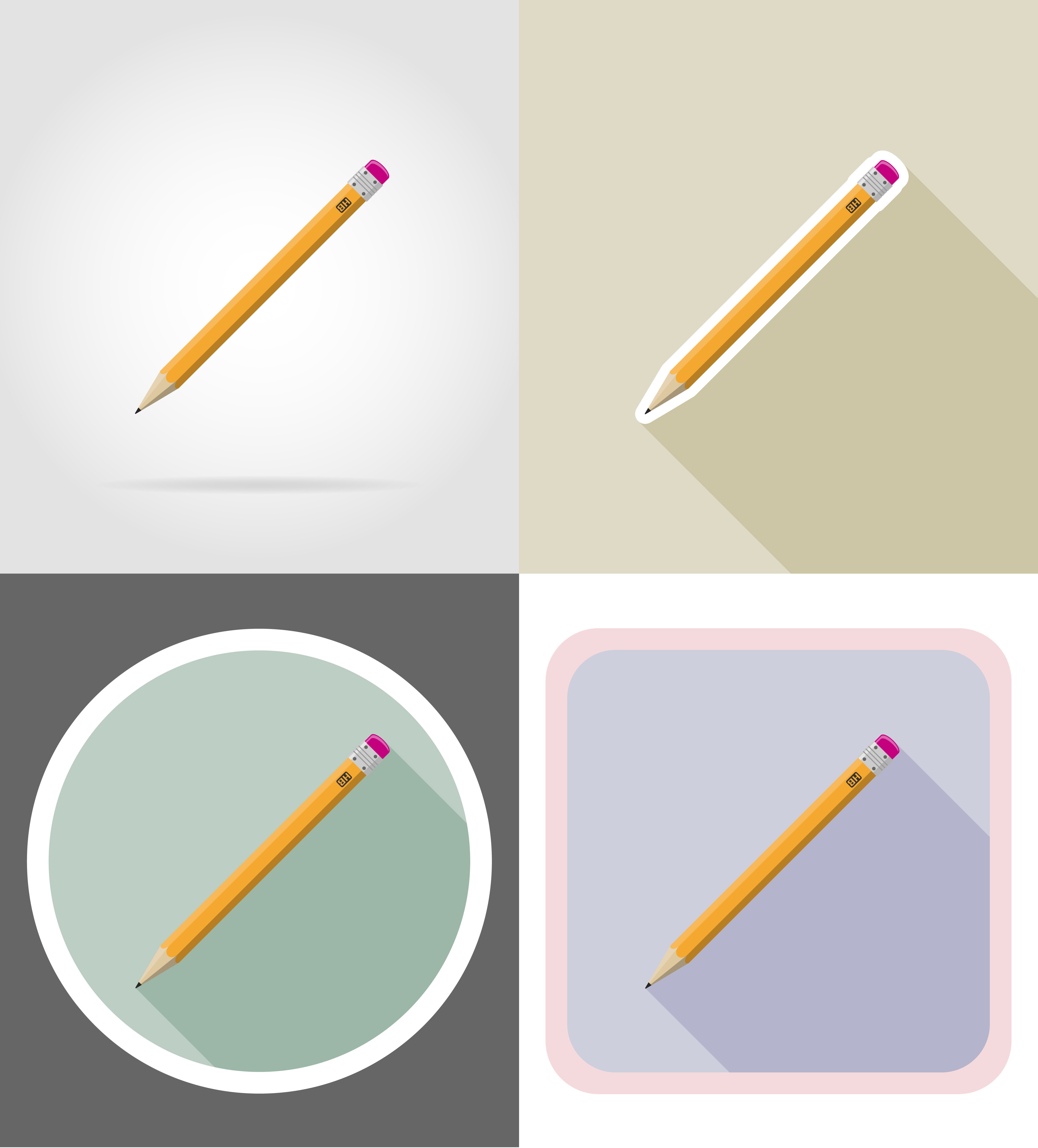 Equipo de papelería de lápiz establece iconos planos vector