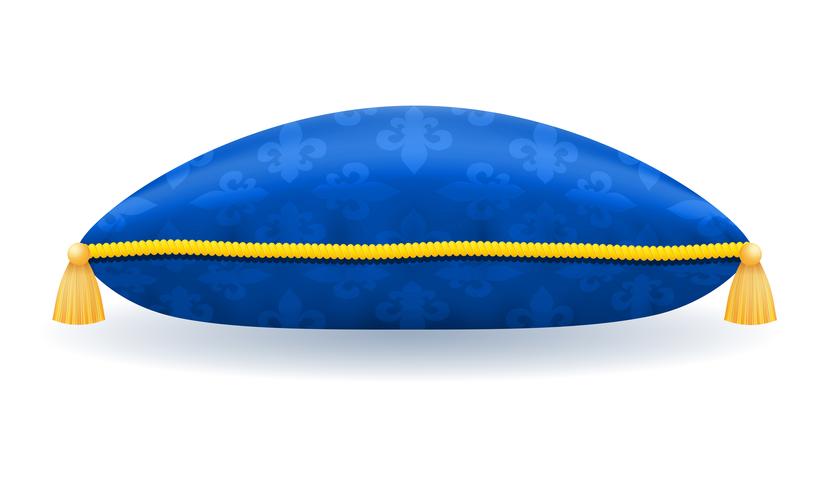 blue satin pillow with gold rope and tassels vector illustration