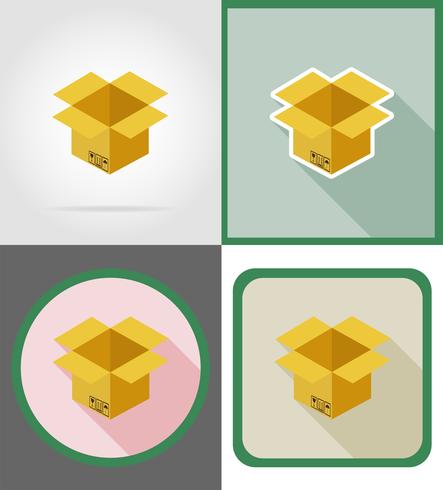 Ilustración de vector de iconos planos de caja de cartón de entrega