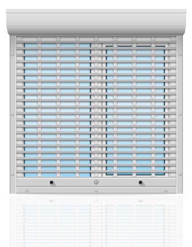 plastic window behind metal perforated rolling shutters vector illustration