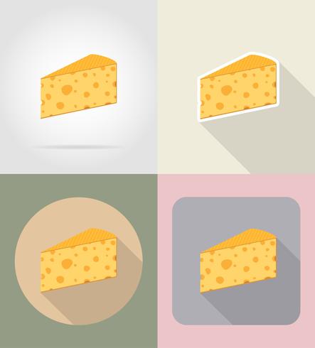 Pedazo de alimentos y objetos de queso iconos planos vector ilustración