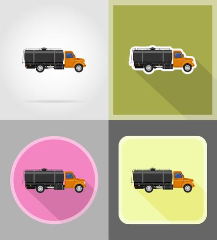 Entrega de camiones de carga y transporte de iconos planos de combustible vector ilustración