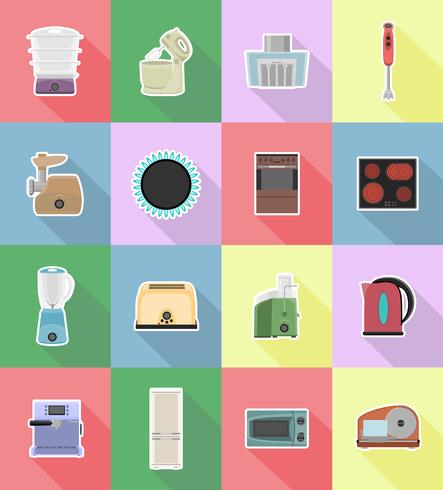 Electrodomésticos para los iconos planos de cocina vector illustration