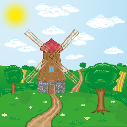 windmills against rural landscape vector